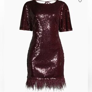 NWT! Liv Foster Glamorous Sequin Mini Dress with Feather Hem from Saks Fifth ave